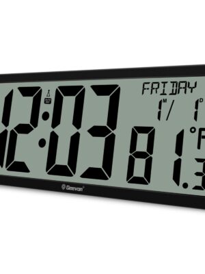Geevon 14.3" Atomic Clock, Large Atomic Digital Wall Clock with Indoor Temperature, Date, 4.4" Jumbo Digits for Home Office, Living Room, Dining Room (Black)