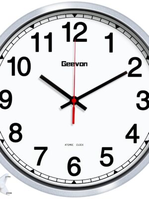 Geevon 14 Inch Atomic Analog Wall Clock, Sets Automatically Wall Clock Battery Operated, Easy to Read Atomic Clock for Kitchen/School/Classroom/Living Room