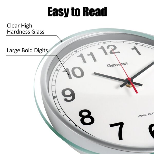 Geevon 14 Inch Atomic Analog Wall Clock, Sets Automatically Wall Clock Battery Operated, Easy to Read Atomic Clock for Kitchen/School/Classroom/Living Room