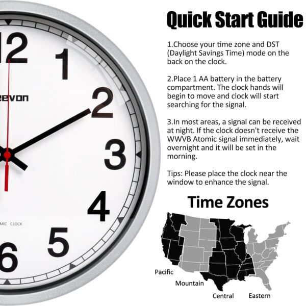 Geevon 14 Inch Atomic Analog Wall Clock, Sets Automatically Wall Clock Battery Operated, Easy to Read Atomic Clock for Kitchen/School/Classroom/Living Room