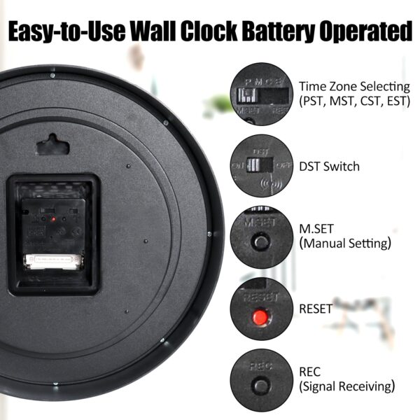 Geevon 14 Inch Atomic Analog Wall Clock, Sets Automatically Wall Clock Battery Operated, Easy to Read Atomic Clock for Kitchen/School/Classroom/Living Room