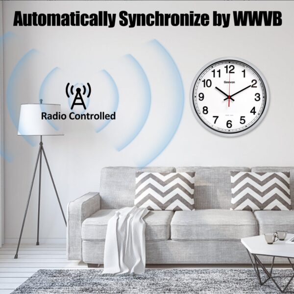 Geevon 14 Inch Atomic Analog Wall Clock, Sets Automatically Wall Clock Battery Operated, Easy to Read Atomic Clock for Kitchen/School/Classroom/Living Room