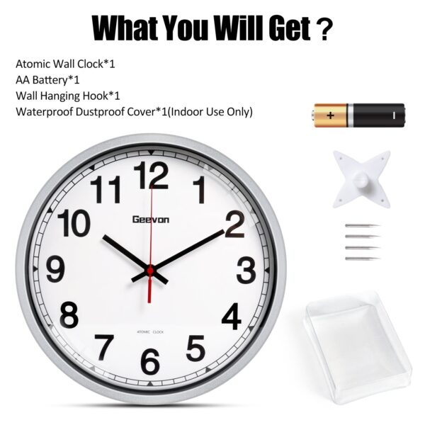 Geevon 14 Inch Atomic Analog Wall Clock, Sets Automatically Wall Clock Battery Operated, Easy to Read Atomic Clock for Kitchen/School/Classroom/Living Room